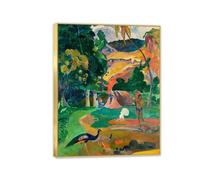 MYCGGDGH Paul Gauguin Impresa paisaje con pájaros pavos reales de pared Arte de pared impresionista Pintura natural Estudio de corredor de dormitorio Decorar 65x50cm(26x19in) Enmarcado