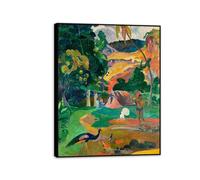 MYCGGDGH Paul Gauguin Impresa paisaje con pájaros pavos reales de pared Arte impresionista de pared Pintura natural Estudio de corredor de dormitorio Decorar 90x70cm(36x28in) Marco negro