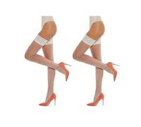 MYCHICLEGS Medias transparentes autoadhesivas con liga de encaje de 20 DEN, lencería sexi para mujeres - Blanco pack de 2 pares - XS-S