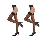 MYCHICLEGS Medias transparentes autoadhesivas con liga de encaje de 20 DEN, lencería sexi para mujeres - Negro pack de 2 pares - XS-S