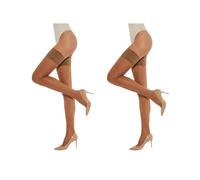 MYCHICLEGS Medias transparentes autoadhesivas con liga de encaje de 20 DEN, lencería sexi para mujeres - Miel pack de 2 pares - XS-S