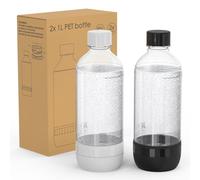 Mycket Botellas para hacer refrescos, 2 botella de carbonatación de 1 litro, Botellas de agua reutilizables, sin BPA, botellas de refresco de repuesto para máquina de refrescos, Negro & Blanco