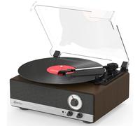Mycket Reproductor de grabación de vinilo con altavoz estéreo dual, Bluetooth 5.3, reproductor de vinilo vintage, soporte de radio AM/FM, transmisor Bluetooth, salida RCA, 3 velocidades de correa