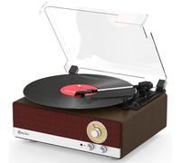 Mycket Tocadiscos de Vinilo Vintage Bluetooth con 3 Velocidades 33/45/78 RPM, Reproductor de Vinilo Portátil con Altavoz Estéreo Dual,Radio Am/FM,Transmisor Bluetooth,Salida RCA,Auto-Stop,Auriculares