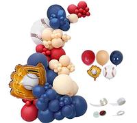 MYDECORBL Guirnalda de arco de globos de béisbol, rojo mate, melocotón crema, globo azul marino mate, kit de guirnalda de 112 piezas para globos deportivos, fiesta temática, deportes al aire libre,