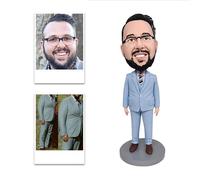 Mydedor Custom Bobble-Heads Figuras Traje Azul Hombre Figuras Personalizadas Muñeca, 6-Pulgadas Hechas a Mano Salpicadero de Coche Regalo de cumpleaños para papá Amigo Empresario.