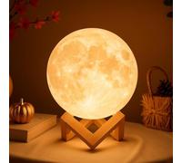 Mydethun luna luz de la luna lámpara de luz nocturna para niños regalo para las mujeres USB carga y control táctil brillo dos tono cálido y blanco frío lámpara Lunar(12cm)