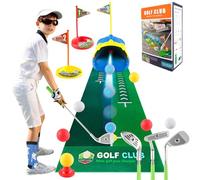 MYDOVA Juego de juguetes de golf para niños, minigolf con 1 dinosaurio automatic Golf Returner, 3 palos de golf escalables, 6 bolas y alfombrilla de putting, juguete deportivo para interior y exterior