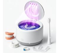 Myelysse Máquina limpiadora ultrasónica recargable, 46 kHz, cápsula de limpieza dental portátil para protectores bucales nocturnos, frenos, joyas, alineador, batería de 2500 mAh para viajes y hogar