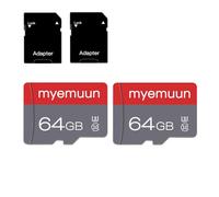 myemuun Paquete de 2 tarjetas micro SD de 64 GB, C10 de alta velocidad, con adaptador para smartphone, tablet, consola de juegos, cámara de seguridad y cámara de salpicadero (2 x 64 GB)