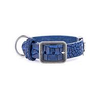 MyFamily Collar De Perro Ajustable De Cuero Genuino Italiano Made In Italy, Acabado Metálico Plata Antigua, Cómodo Y Resistente, Hecho A Mano, Colección Tucson