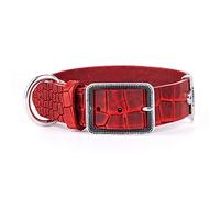 MyFamily Collar De Perro Ajustable De Cuero Genuino Italiano Made In Italy, Acabado Metálico Plata Antigua, Cómodo Y Resistente, Hecho A Mano, Colección Tucson