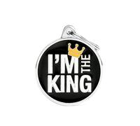MyFamily - Medalla para perro personalizada con forma de círculo grande "I'm The King", placa de perro con grabado gratuito, esmaltado a mano de metal, colección encantos