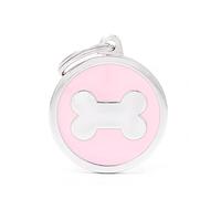 MyFamily - Medalla para perro personalizada con forma de círculo grande rosa hueso, placa de perro con grabado gratuito, esmaltado a mano de metal, colección Classic