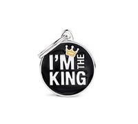 MyFamily - Medalla para perro personalizada con forma de círculo medio "I'm The King", placa de perro con grabado gratuito, esmaltado a mano de metal, colección encantos