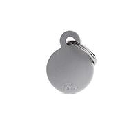 MyFamily - Medalla para perro personalizada, con forma de círculo pequeño, gris, placa para perro con grabado libre, esmaltada a mano de metal, colección básica