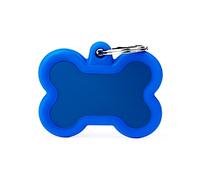 MyFamily - Medalla para perro personalizada con forma de hueso azul, placa de perro con grabado gratis, esmaltada a mano de aluminio y goma, colección Hushtag