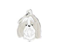 MyFamily - Medalla para perro personalizada con forma de Shih Tzu gris, placa de perro con grabado libre, esmaltada a mano de metal, colección Friends