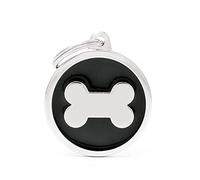 MyFamily - Medalla para perro personalizada en forma de círculo grande negro hueso, placa para perro con grabado libre, esmaltada a mano de metal, colección clásica