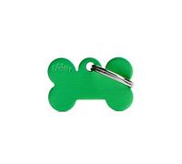 MyFamily - Medalla para perro personalizada en forma de hueso pequeño verde, placa para perro con grabado gratuito, esmaltado a mano de metal, colección básica