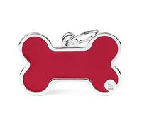 MyFamily - Medalla para perro personalizada en forma de hueso XL rojo, placa de perro con grabado gratuito, esmaltado a mano de metal, colección básica hecha a mano