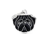 MyFamily - Medalla para perro personalizada en forma de pug negro, placa de perro con grabado gratuito, esmaltado a mano de metal, colección Friends
