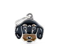 MyFamily - Medalla para perro personalizada, en forma de salchicha de pelo duro negro, placa de perro con grabado libre, esmaltada a mano de metal, colección Friends