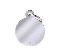 MyFamily Placa de Identificación Personalizado para Perro Círculo Grande de latón Cromado Aluminio, Colección Basic, 32x39 mm Color Bronce Cromado