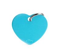 MyFamily Placa de Identificación Personalizado para Perro en Forma de Corazón Grande, Metal esmaltado a Mano, Colección Basic, 37x32 mm Color Azul Claro