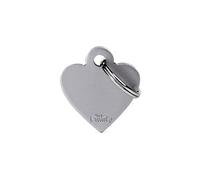MyFamily Placa de Identificación Personalizado para Perro Made in Italy, Corazón pequeño, Placa de identificación de Perro Grabada Gratis, Metal esmaltado a Mano, Colección Basic, 25x28 mm Color Gris