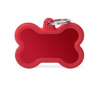 MyFamily Placa de Identificación Personalizado para Perro Made in Italy, Hueso XL Rojo, Placa de identificación de Perro Grabada Gratis, en Aluminio y Caucho, colección Hushtag