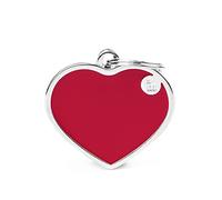 MyFamily - Placa para perro personalizada, con forma de corazón grande, color rojo, con grabado gratis, esmaltada a mano de metal, colección básica hecha a mano