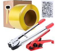 MYFAMIREA Kit de flejado de Bandas de Alta Resistencia con Herramienta tensora, fleje de Embalaje de plástico de Polipropileno de 1/2 Pulgada x 3500 pies, 300 Sellos de Metal, Herramienta selladora