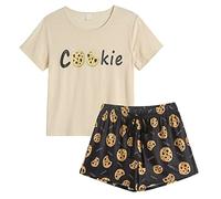 MyFav Conjunto de pijama para mujer, diseño de panda, manga corta, pantalones cortos a rayas, cookie, S