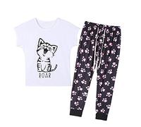 MyFav Pijama Mujer Camiseta Manga Corta y Medias Pantalones Largos Conjunto de Pijama 2 Piezas Ropa de Dormir, blanco, S