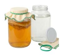 myFERMENTS - Kit de Tarros de Cristal 4 L para Fermentación con Boca Ancha de 10 cm | Incluye Muselinas de Algodón y Gomas | Ideal para Kombucha, Kéfir, Leches Vegetales y Conservas | 2 Ud