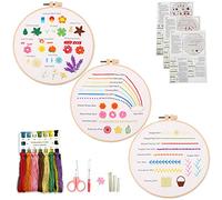 Myfilicity - Kit de práctica de bordado para principiantes, 3 kits de iniciación de bordado, aprende 30 técnicas de costura diferentes para entusiastas de las manualidades para coser tela a mano y