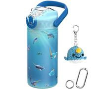 MYFOREST 400ml Botella de agua infantil con aislamiento térmico, revestimiento de grado quirúrgico sin olor, apta para lavavajillas, etiqueta para nombre, boquilla suave (Océano. Narvales)