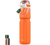 MYFOREST 700 ml Botella térmica para bicicleta, Acero quirúrgico: Sin sabor a plástico, Agarre más firme para MTB y Grava, Pico 2 en 1, Cubierta de suciedad, Antiarañazos (Naranja energético)
