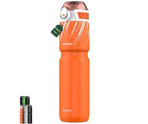 MYFOREST 700ml Botella de agua isotérmica para bicicleta, revestimiento de acero quirúrgico inodoro, agarre reforzado para terrenos difíciles, apertura rápida (Naranja energía)