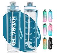 MYFOREST Botella Agua Deportiva 1L Botella Agua Prueba de fugas, Botella Deportiva Tritan de Plástico Sin BPA, Botella Motivacional Marcador de Tiempo para Hogar y Exterior