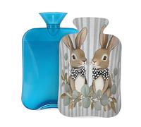 Myfsucce Bolsa de agua caliente de 2 L con cubierta con estampado de rayas de conejo, bolsa de agua caliente de PVC reutilizable para aliviar el dolor, calambres y calor (12.2 x 8 pulgadas)