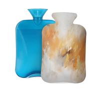 Myfsucce Bolsa de agua caliente de 2 litros con cubierta abstracta de pintura amarilla, bolsa de agua caliente de PVC reutilizable para aliviar el dolor, calambres y calor (12.2 x 8 pulgadas)