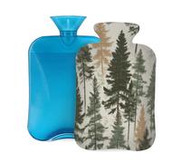 Myfsucce Bolsa de agua caliente de 2 litros con cubierta con estampado de árbol de bosque, bolsa de agua caliente reutilizable de PVC para aliviar el dolor, calambres y calor (12.2 x 8 pulgadas)
