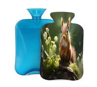 Myfsucce Bolsa de agua caliente de 2 litros con cubierta con estampado de ardilla del bosque, bolsa de agua caliente de PVC reutilizable para aliviar el dolor, calambres y calor (12.2 x 8 pulgadas)