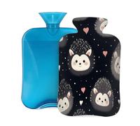 Myfsucce Bolsa de agua caliente de 2 litros con cubierta con estampado de erizo, bolsa de agua caliente reutilizable de PVC para aliviar el dolor, calambres y calor (12.2 x 8 pulgadas)