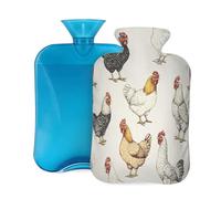 Myfsucce Bolsa de agua caliente de 2 litros con cubierta con estampado de gallo - Bolsa de agua caliente de PVC reutilizable para aliviar el dolor, calambres y calor (12.2 x 8 pulgadas)