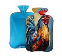 Myfsucce Bolsa de agua caliente de 2 litros con cubierta con impresión de pintura de pollo de gallo - Bolsa de agua caliente reutilizable de PVC para aliviar el dolor, calambres y calor (12.2 x 8