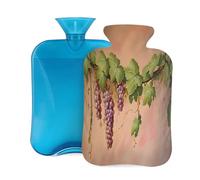 Myfsucce Bolsa de agua caliente de 2 litros con cubierta con impresión retro de uva, bolsa de agua caliente de PVC reutilizable para aliviar el dolor, calambres y calor (12.2 x 8 pulgadas)