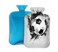 Myfsucce Bolsa de agua caliente de 2 litros con cubierta de pintura de fútbol, bolsa de agua caliente reutilizable de PVC para aliviar el dolor, calambres y calor (12.2 x 8 pulgadas)